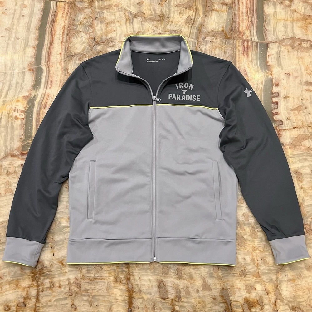Under Armour Project Rock Iron Paradise Full Zip Track Jacket Gray Black Men's M